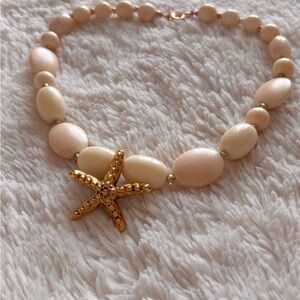 Vintage Gold Starfish Cream Beaded Necklace